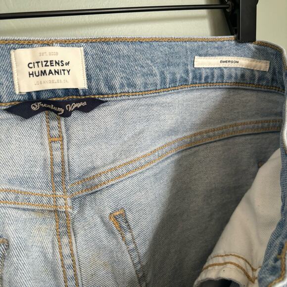 Citizens of Humanity Light Wash Distressed Raw Hem Emerson Mid Rise Jeans - Picture 6 of 7